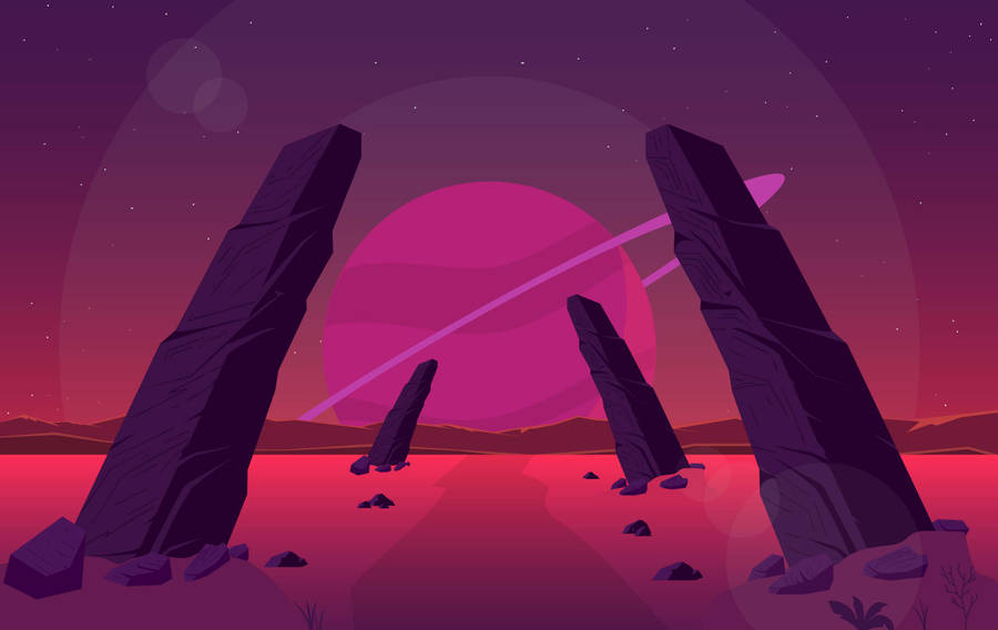 Pink Stonehenge Vector Art Wallpaper