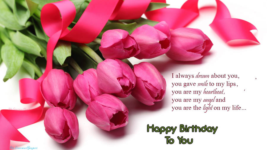 Pink Tulips Happy Birthday Flower Wallpaper