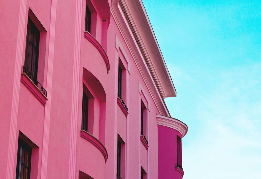 Pink Wall Apartment Building Facade Wallpaper