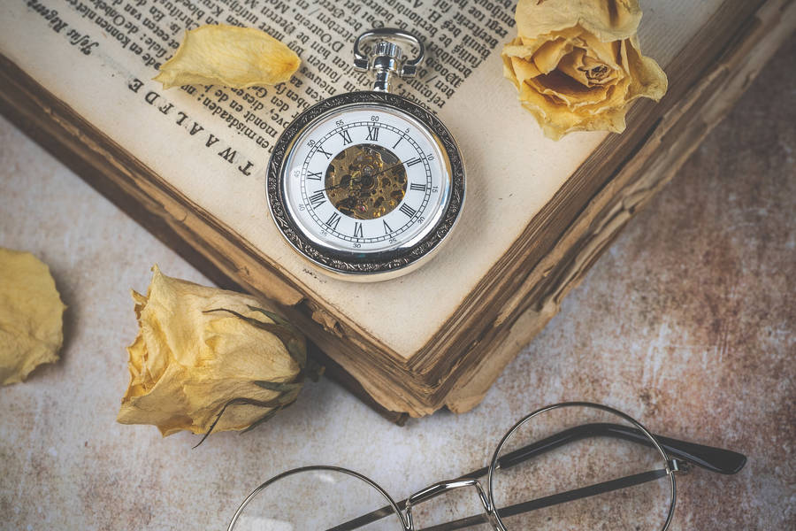 Pocket Watch Aesthetic Book Desktop Wallpaper