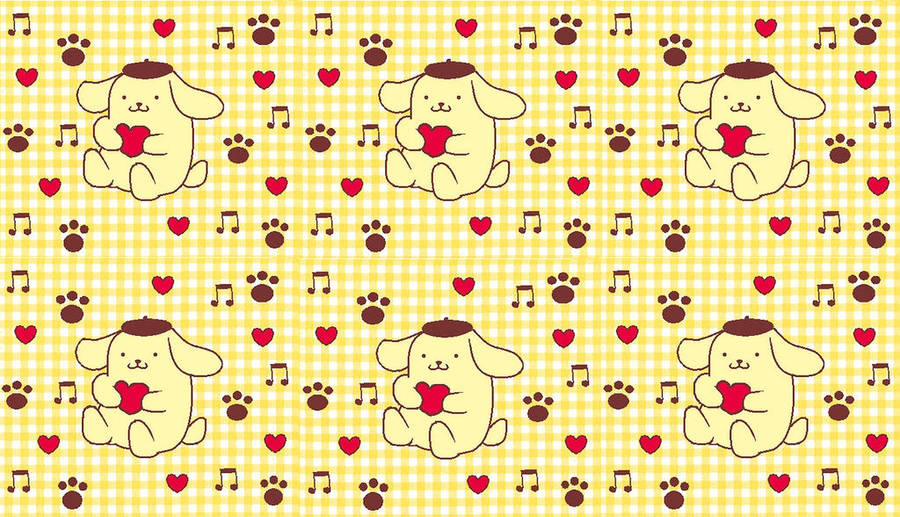 Pompompurin Pawprint Heart Music Pattern Hd Wallpaper