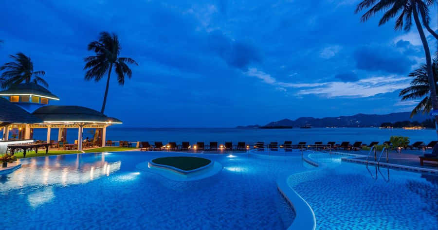 Pool Resort Beach Nighttime Wallpaper
