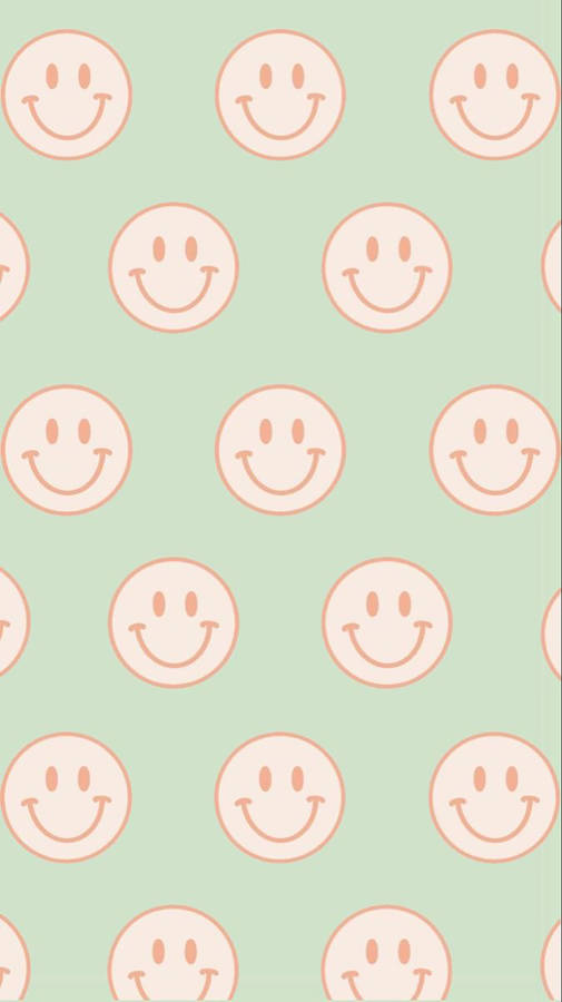 Preppy Smiley Face Light Green Pattern Wallpaper