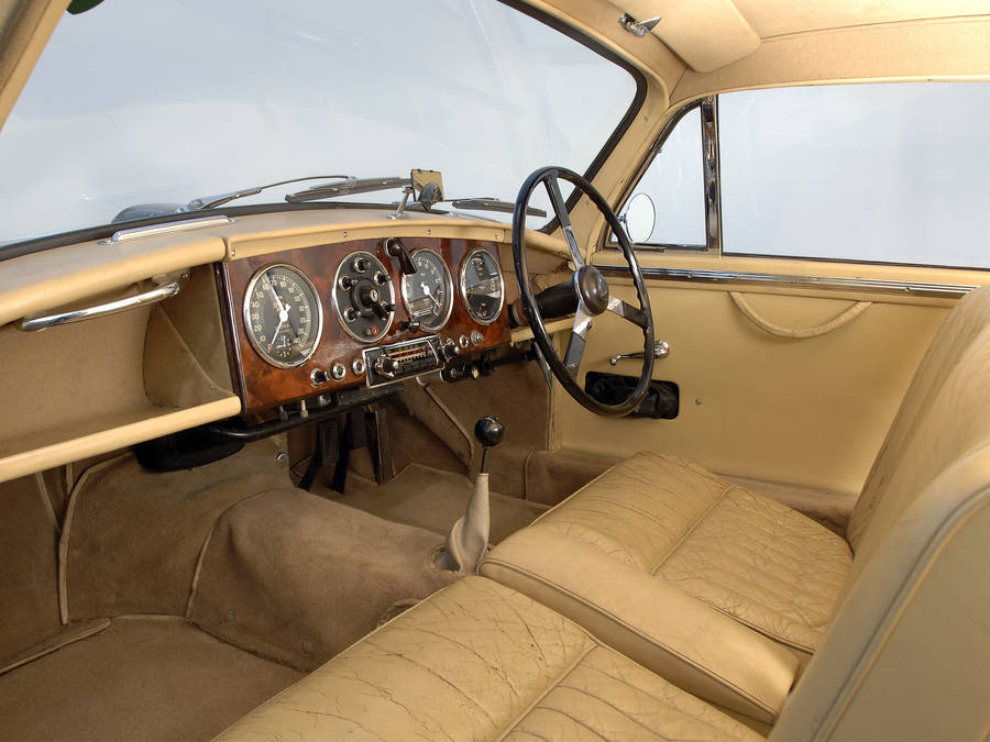 Preview Wallpaper Aston Martin, 1950, Beige, Salon, Retro, Interior, Steering Wheel, Speedometer Wallpaper