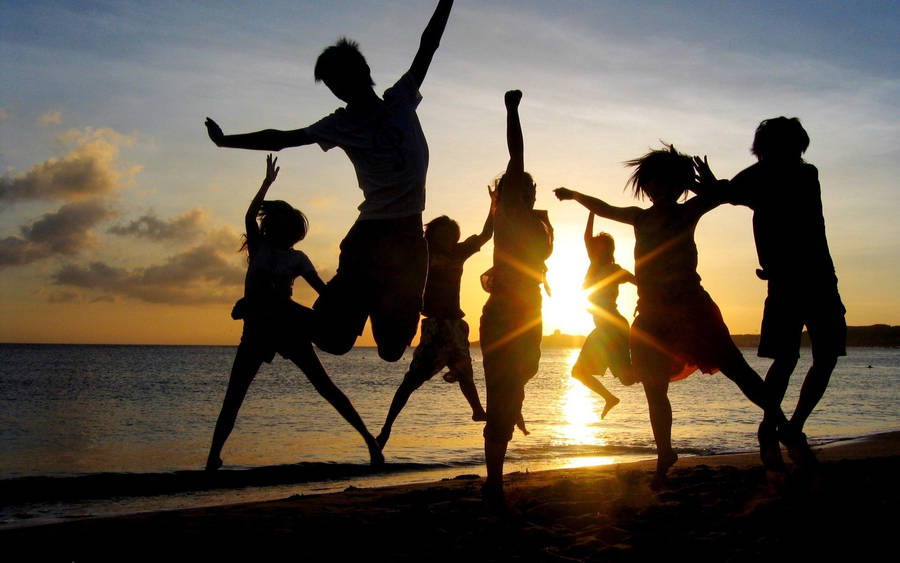 Preview Wallpaper Jump, People, Happiness, Light, Sunset Wallpaper