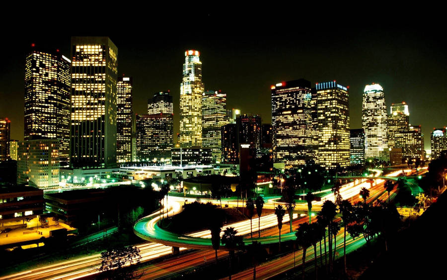 Preview Wallpaper Los Angeles, City, Night, Street, Skyscrapers Wallpaper