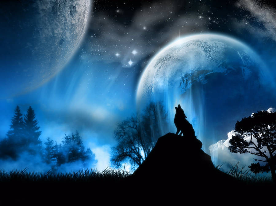 Preview Wallpaper Moonlight, Wolf, Fantasy Wallpaper