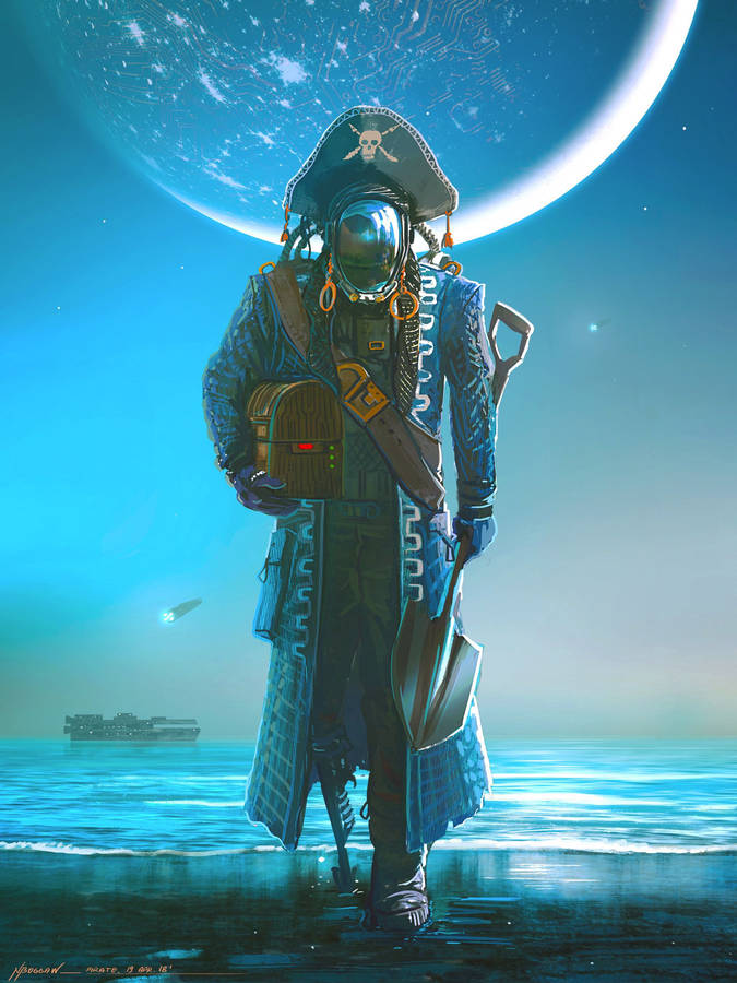 Preview Wallpaper Pirate, Cyborg, Treasures, Art Wallpaper