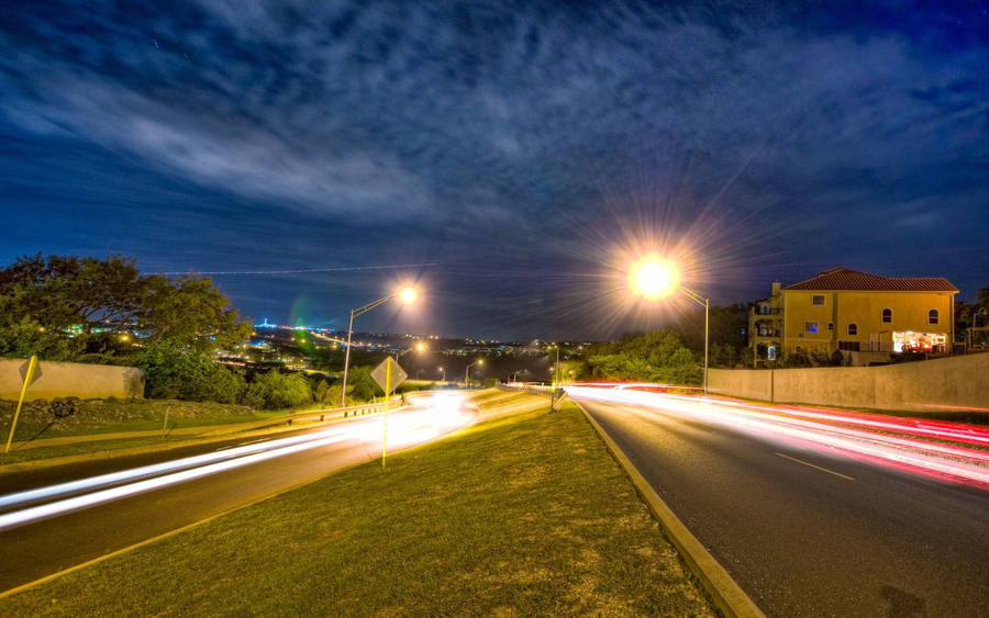 Preview Wallpaper San Antonio, Texas, Road, Lights, Grass, Movement Wallpaper