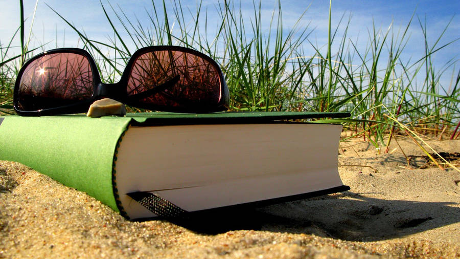 Preview Wallpaper Summer, Vacation, Book, Glasses, Bookmark, Sand, Grass Wallpaper