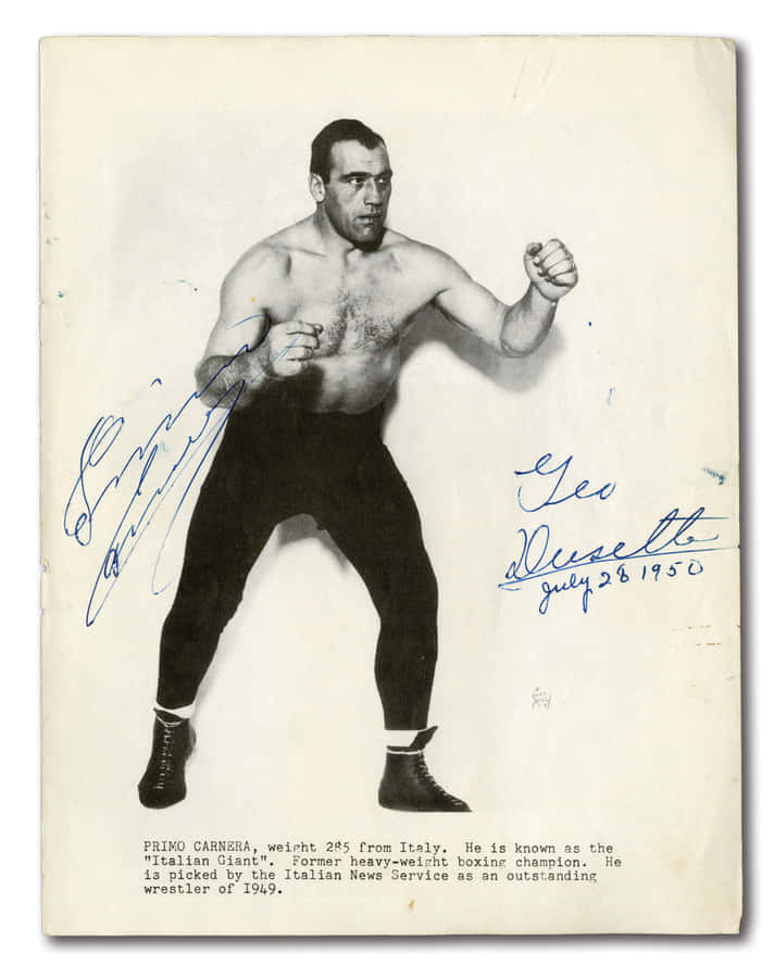 Primo Carnera, Legendary Heavyweight Boxing Champion - Signed Vintage Photograph Circa 1950 Wallpaper
