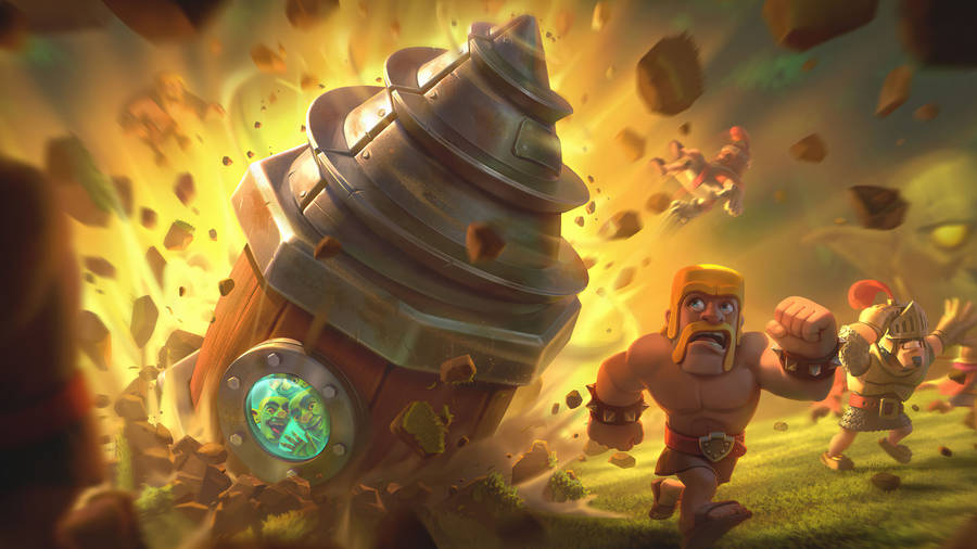 Prowess In Battle – Mega Knight Battling With A Drill Machine In Clash Royale Wallpaper
