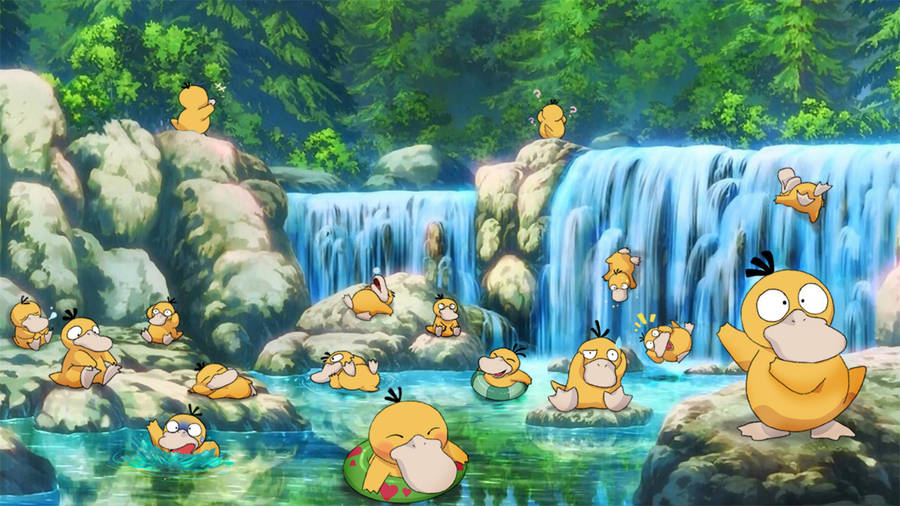 Psyducks In Waterfalls Wallpaper