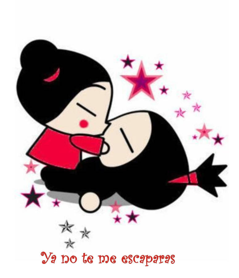 Pucca Kissing Garu With Quote Wallpaper
