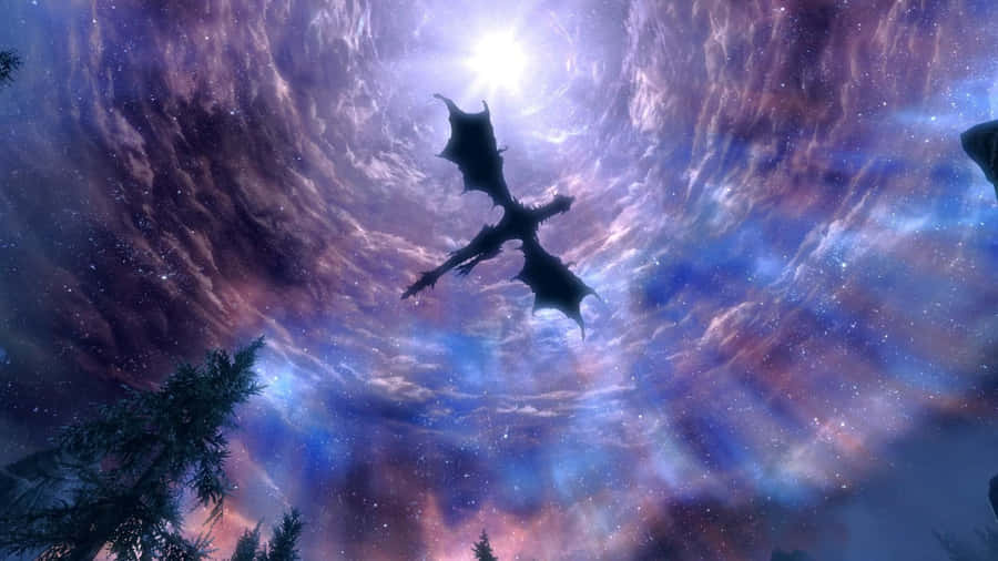 Purple Dragon Flying Above Wallpaper