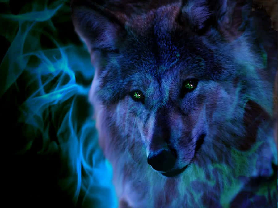 Purple Flame Cool Blue Wolf Wallpaper