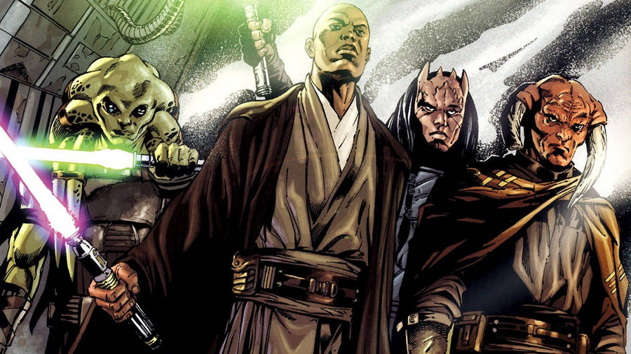 Purple Lightsaber Mace Windu Comic Art Wallpaper