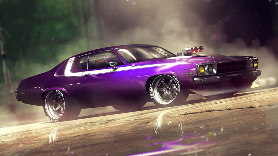 Purple Old School Muscle Cars Wallpaper