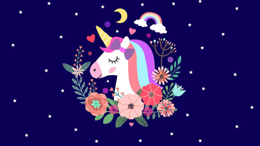 Rainbow Unicorn Flower Wreath Wallpaper