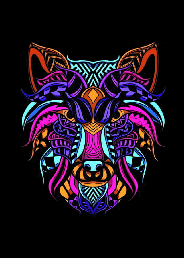 Rainbow Wolf With Patterns Wallpaper