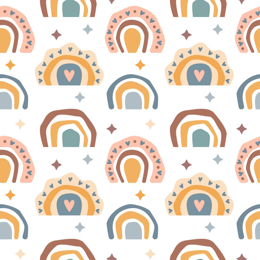 Rainbows And Hearts Pattern Wallpaper