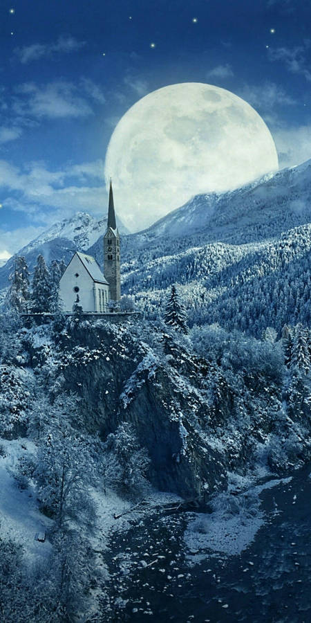 Realme Winter Super Moon Wallpaper