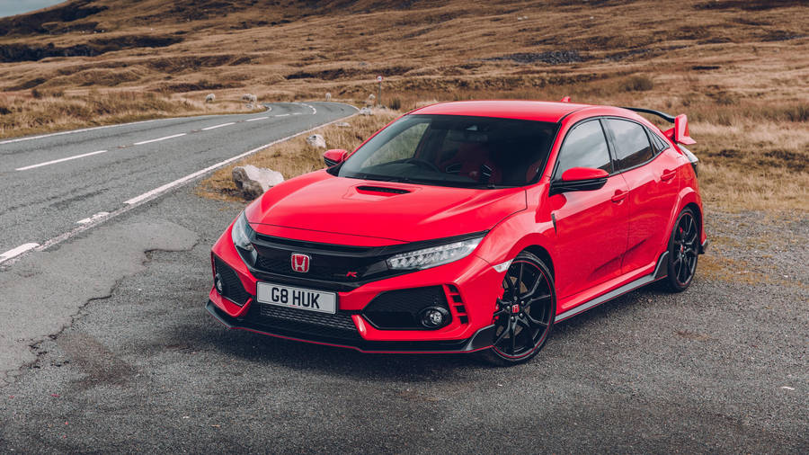 Red 4k Honda Civic Roadside Wallpaper