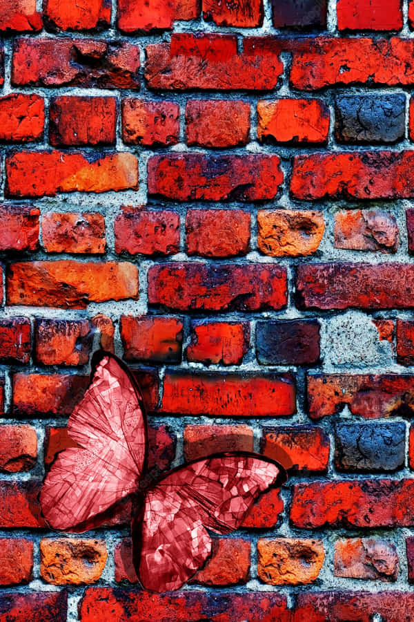 Red Butterfly On Bricks Wallpaper