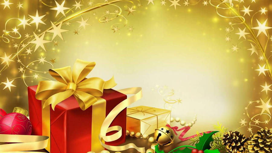 Red Christmas Gift With Gold Ribbon Wallpaper