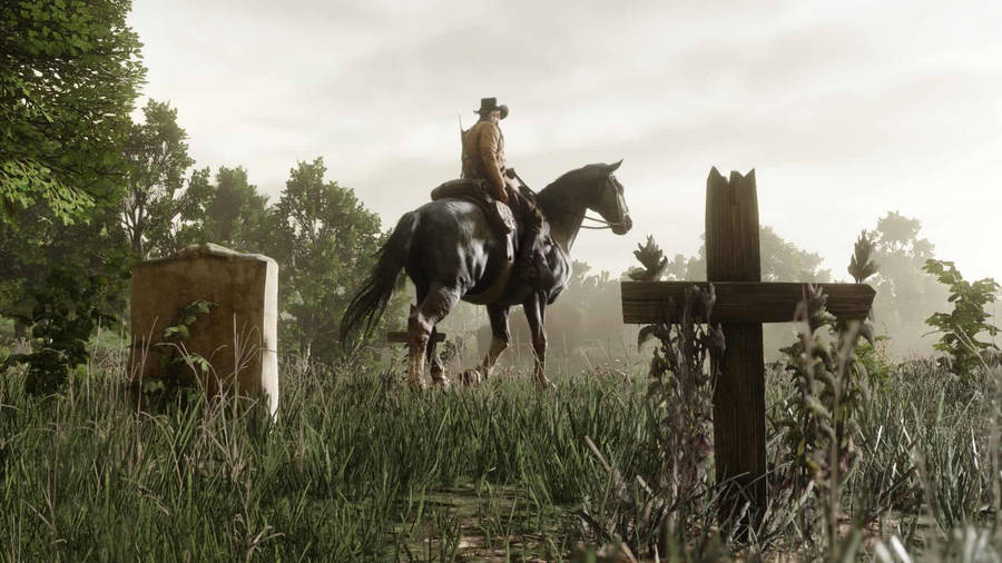 Red Dead Redemption 2 4k Pass By A Cemetery Wallpaper