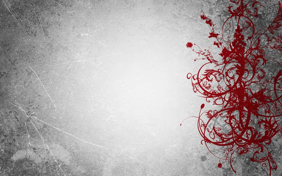 Red Flourish On Grunge Grey Desktop Wallpaper