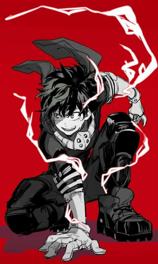 Red Greyscale Anime Deku Phone Wallpaper