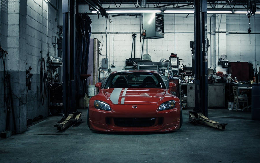 Red Jdm Honda S2000 Garage Wallpaper
