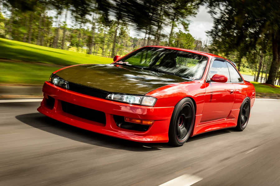 Red Nissan240sx Speeding Wallpaper