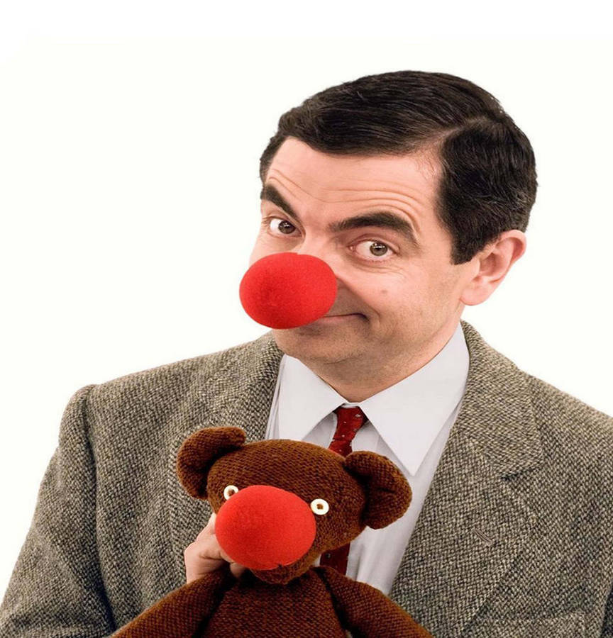Red Nosed Mr. Bean And Teddy Wallpaper
