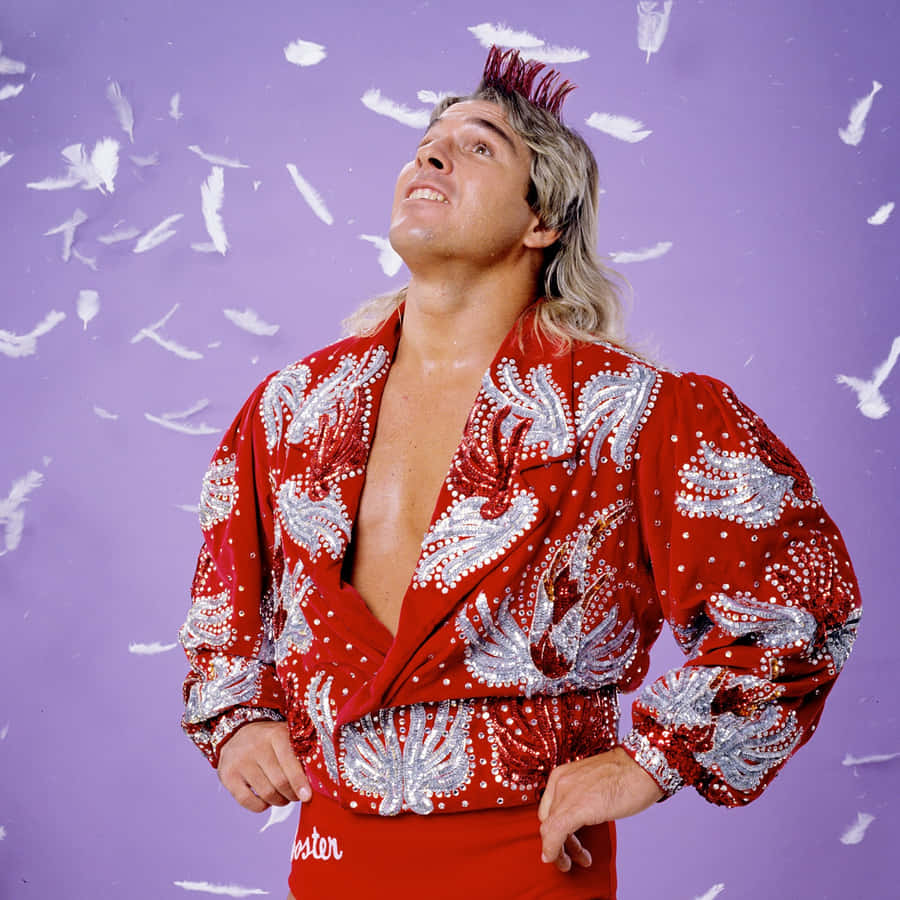 Red Sequined Wrestler Feathers Falling Wallpaper