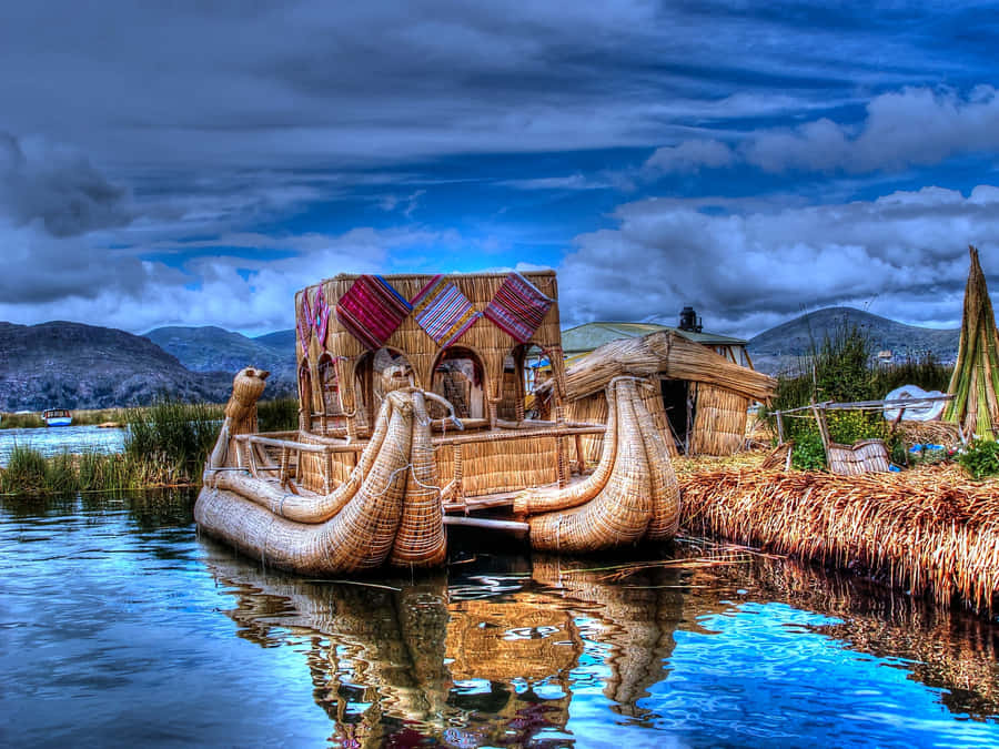 Reed Boats Beside The Floating Island Of Lake Titicaca Wallpaper