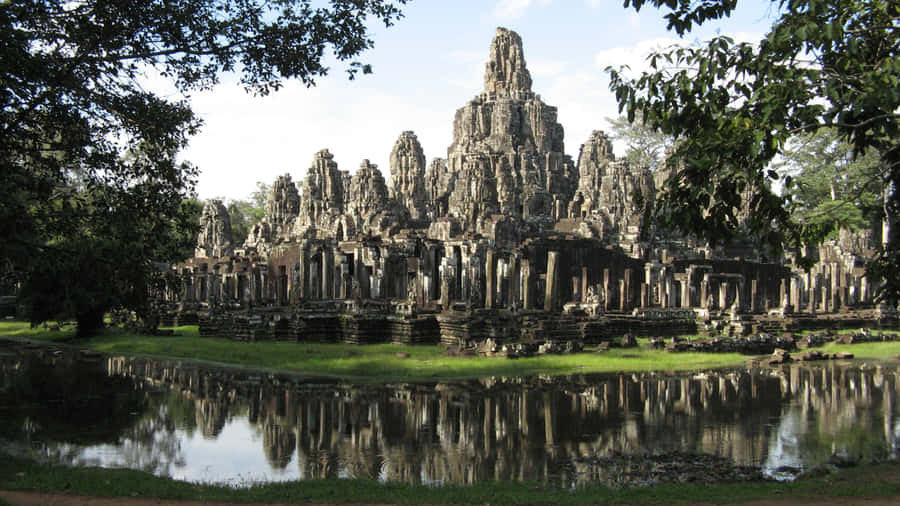 Reflection Of Angkor Thom Desktop Wallpaper