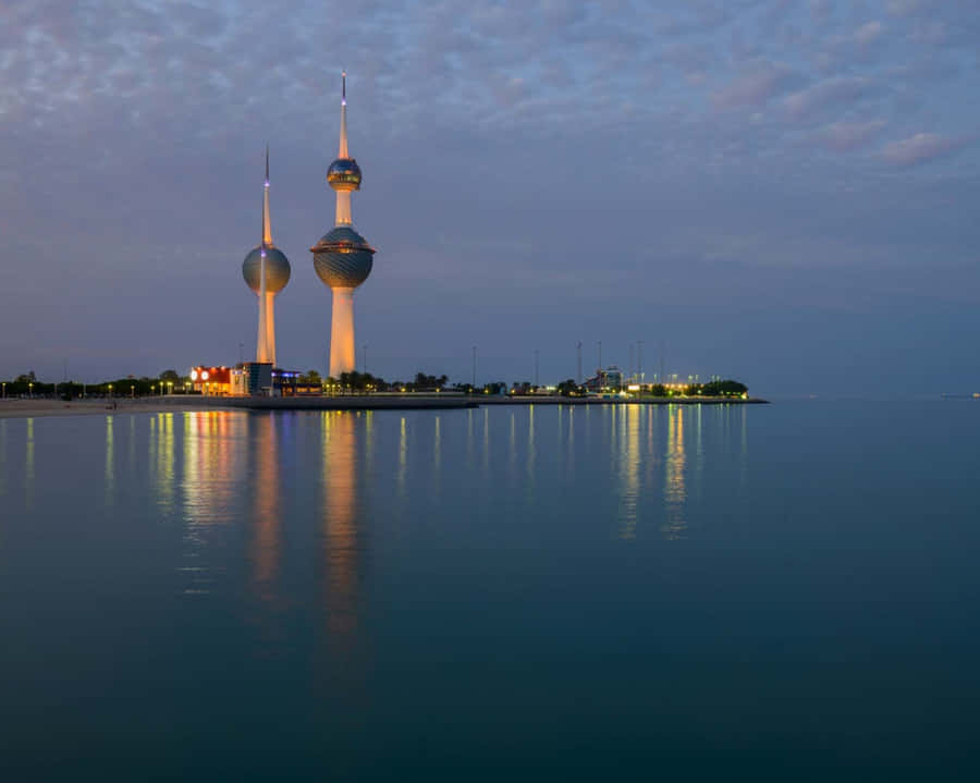 Reflection Of Kuwait Towers At Night Wallpaper