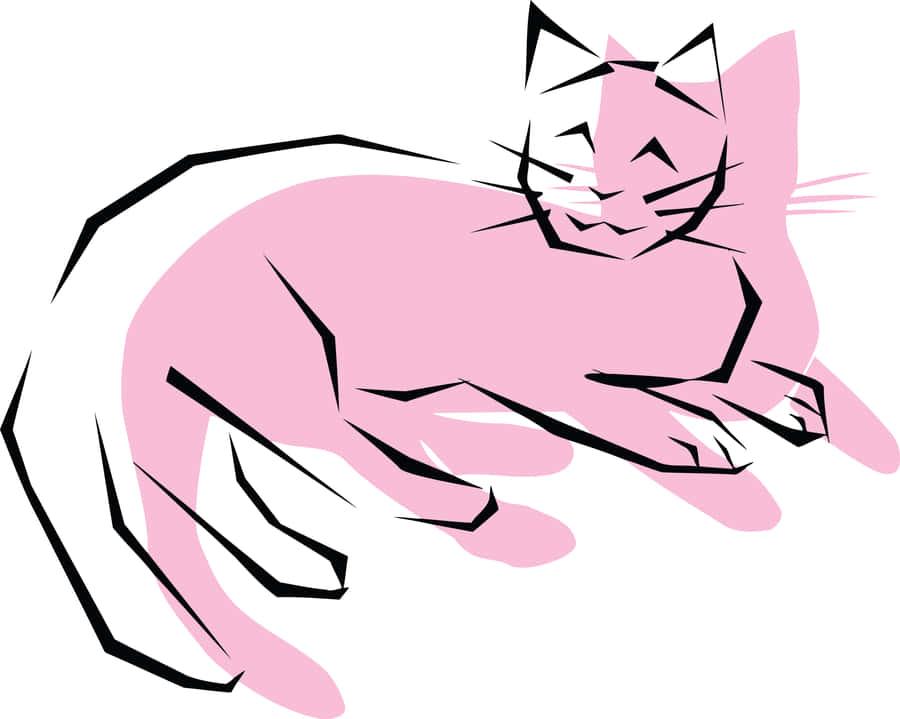Relaxed Pink Cat Illustration Wallpaper