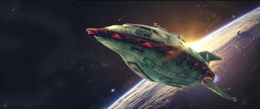Relevant Keywords: Spaceship, Outer Space, Green, Futuristic, Galaxies, Voyage, Aerodynamic, Intergalactic. Wallpaper