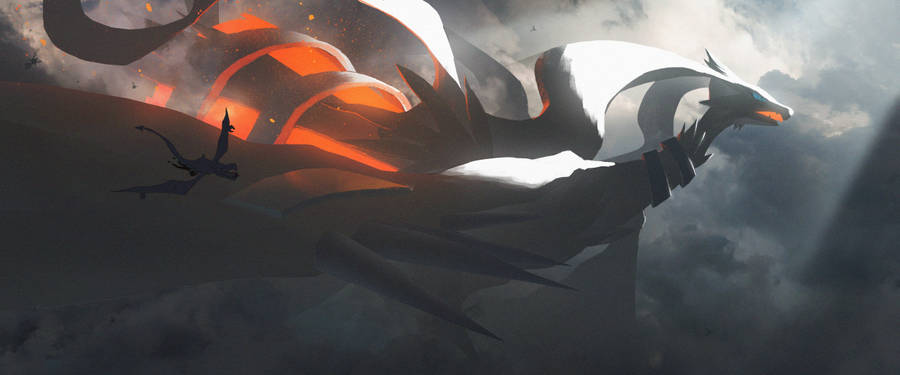 Reshiram Flying Through Clouds Wallpaper
