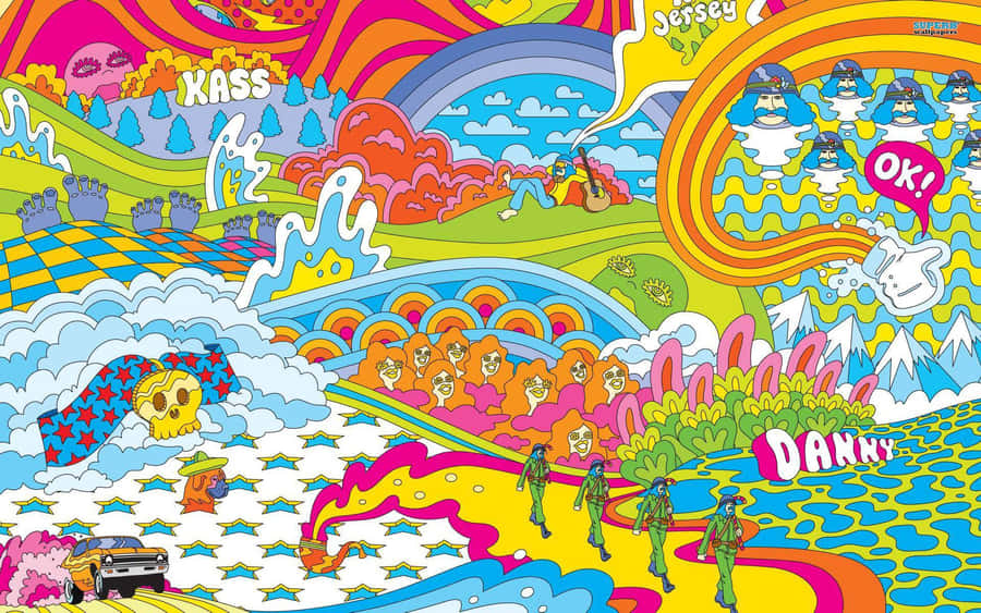 Retro Groovy And Psychedelic Hippie Digital Artwork Wallpaper