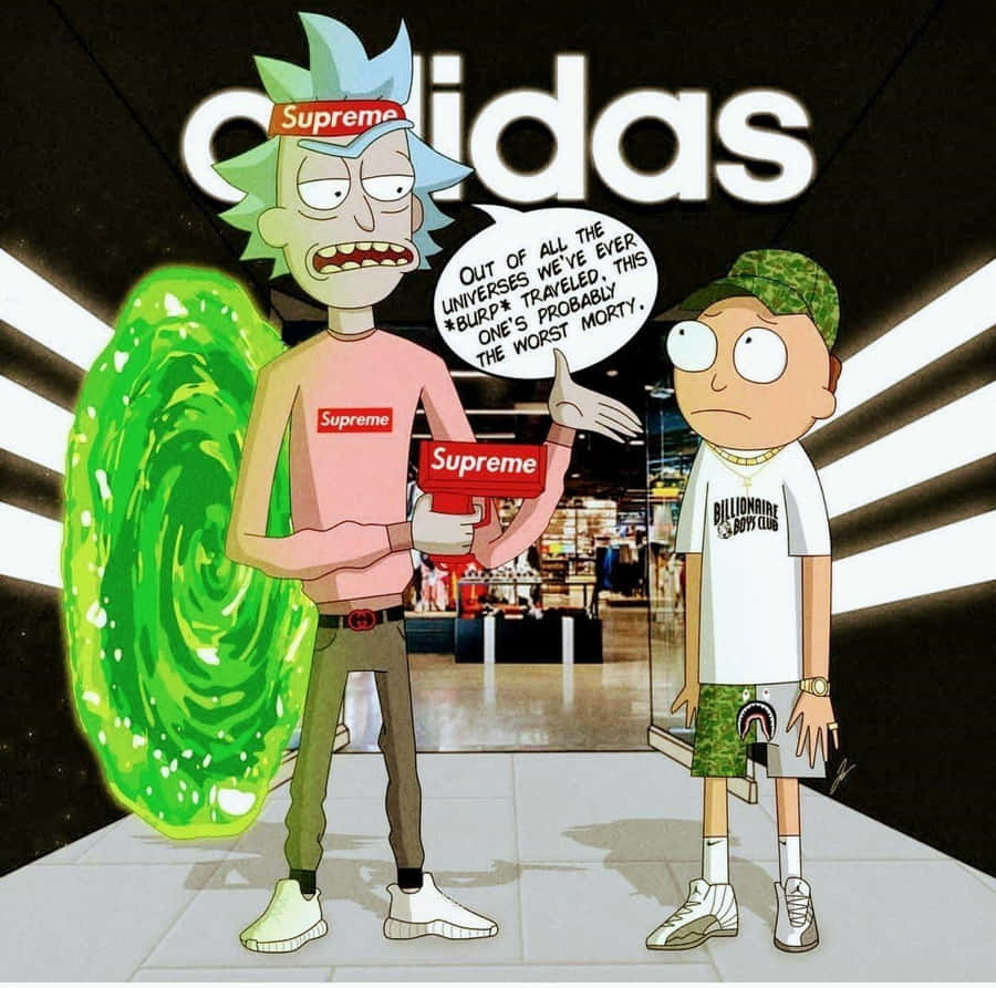 Rick And Morty Supreme Adidas Wallpaper