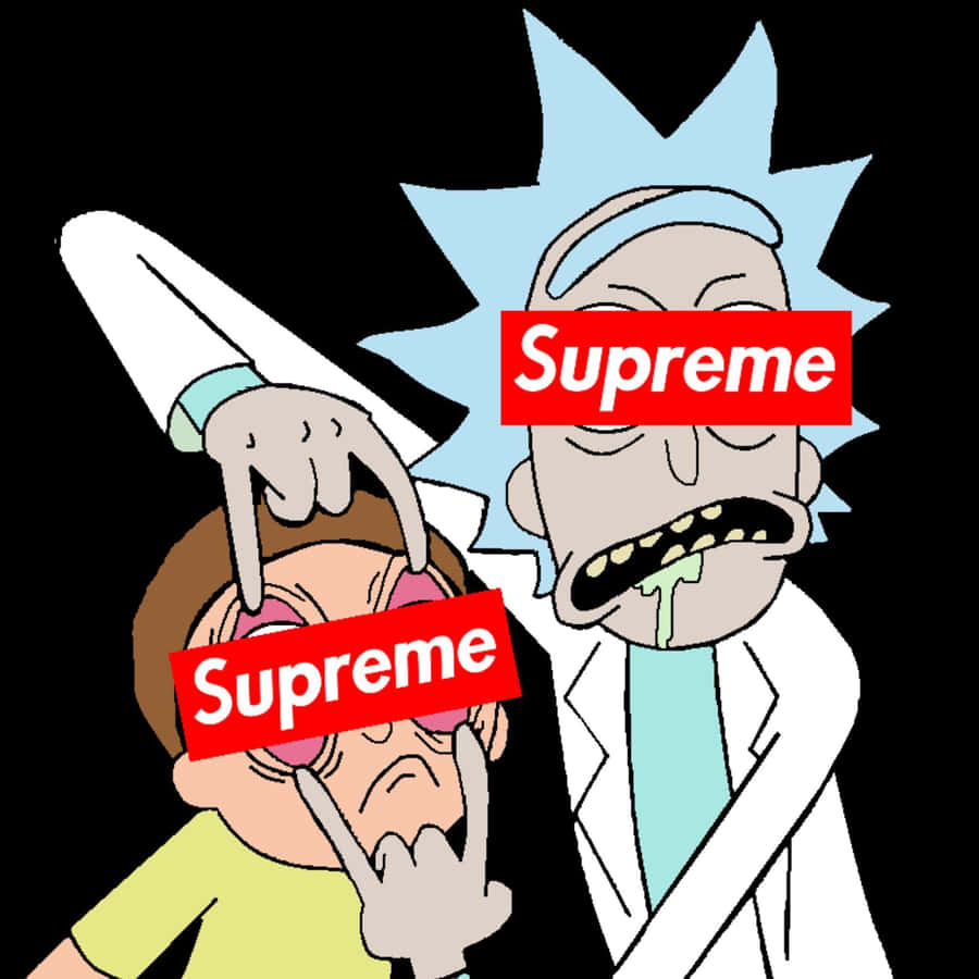 Rick And Morty Supreme Rock And Roll Signs Wallpaper