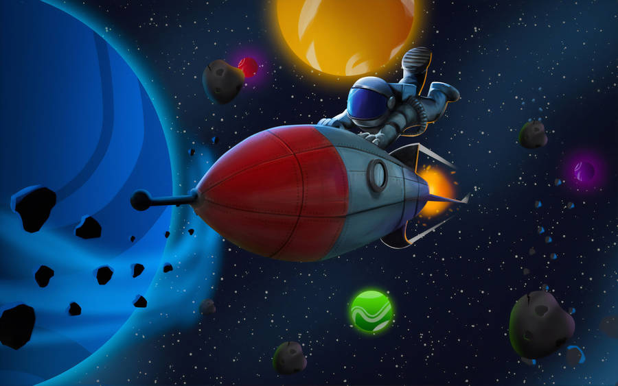 Rocket In Space With Astronaut Wallpaper