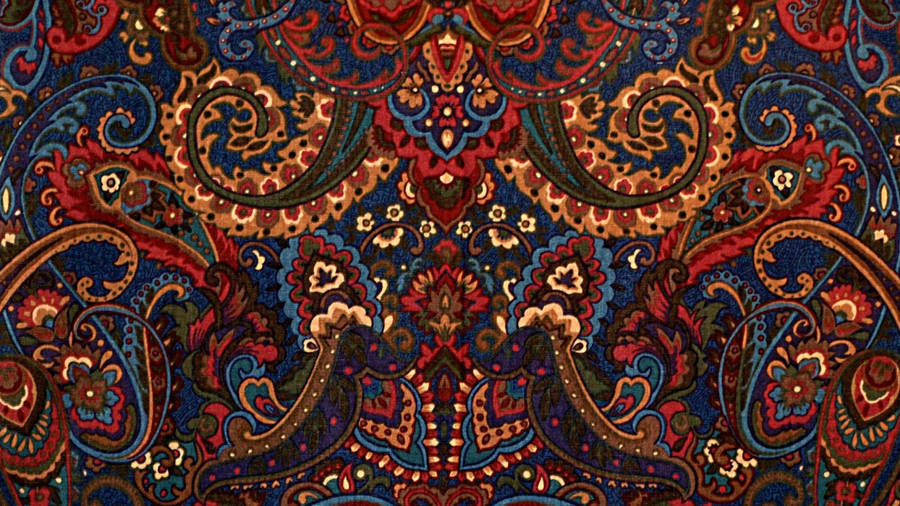 Royal Blue Red Paisley Print Wallpaper