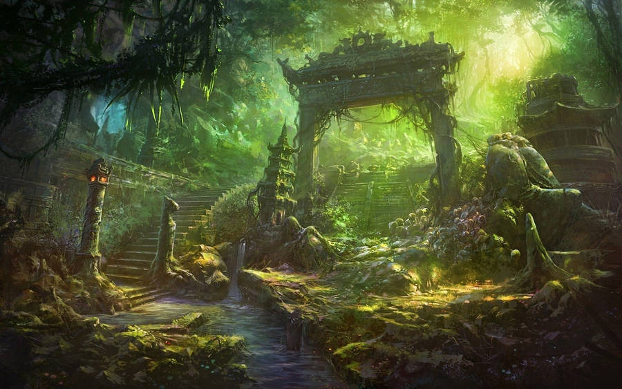 Ruins Forest Background Wallpaper