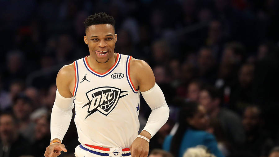 Russell Westbrook Sticking His Tongue Out Wallpaper