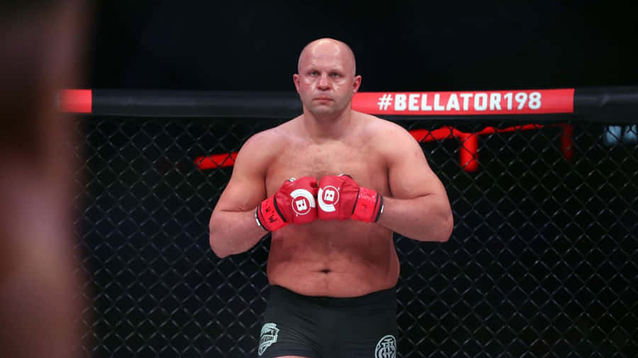 Russian Mma Legend Fedor Emelianenko In Mid-fight At Bellator 198 Wallpaper